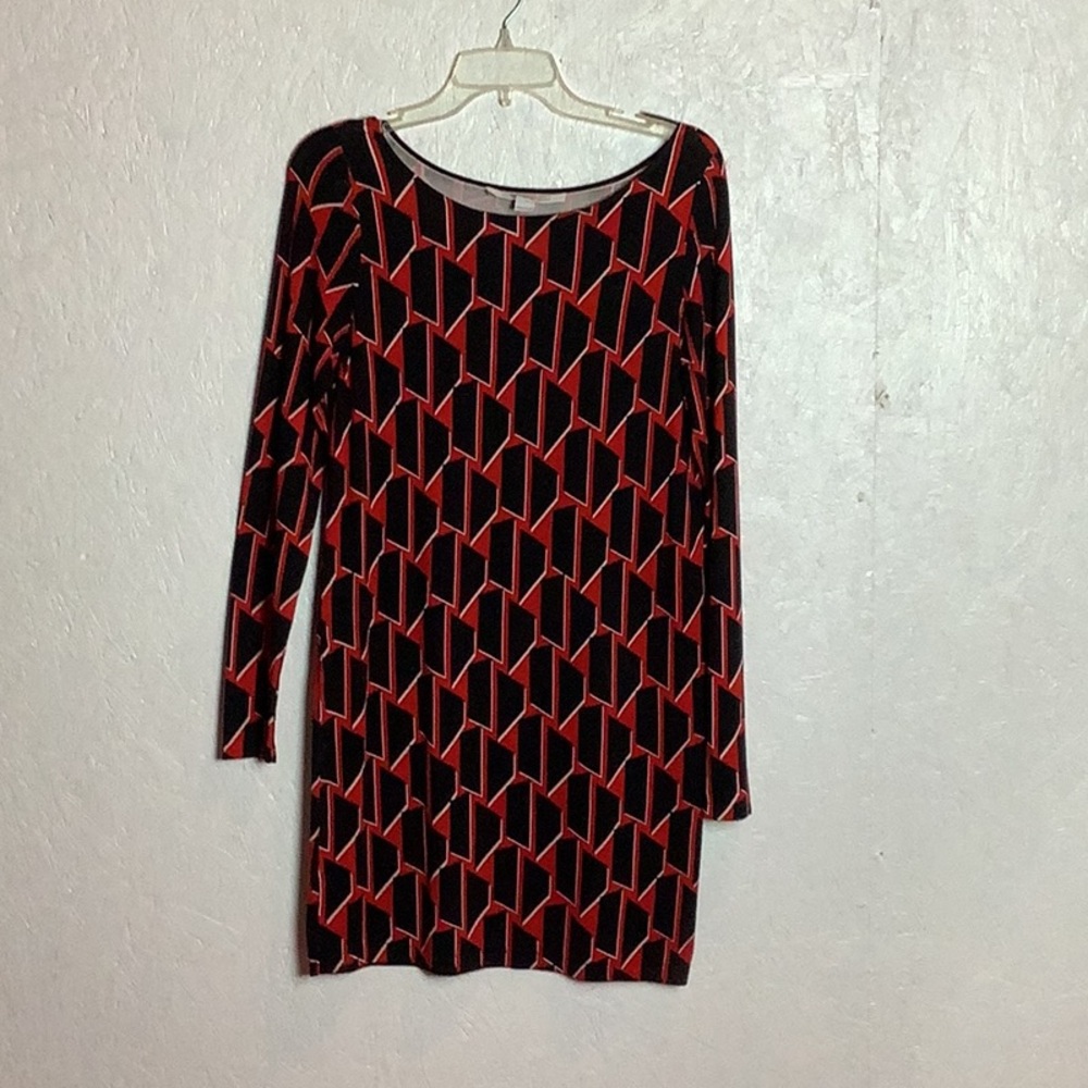 Diane von Furstenburg long-sleeve red and black geometric print slinky dress